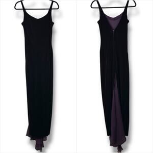 Vintage Zum Zum by Niki Livas Purple Velvet Wattaeau Train Open Back Maxi Gown